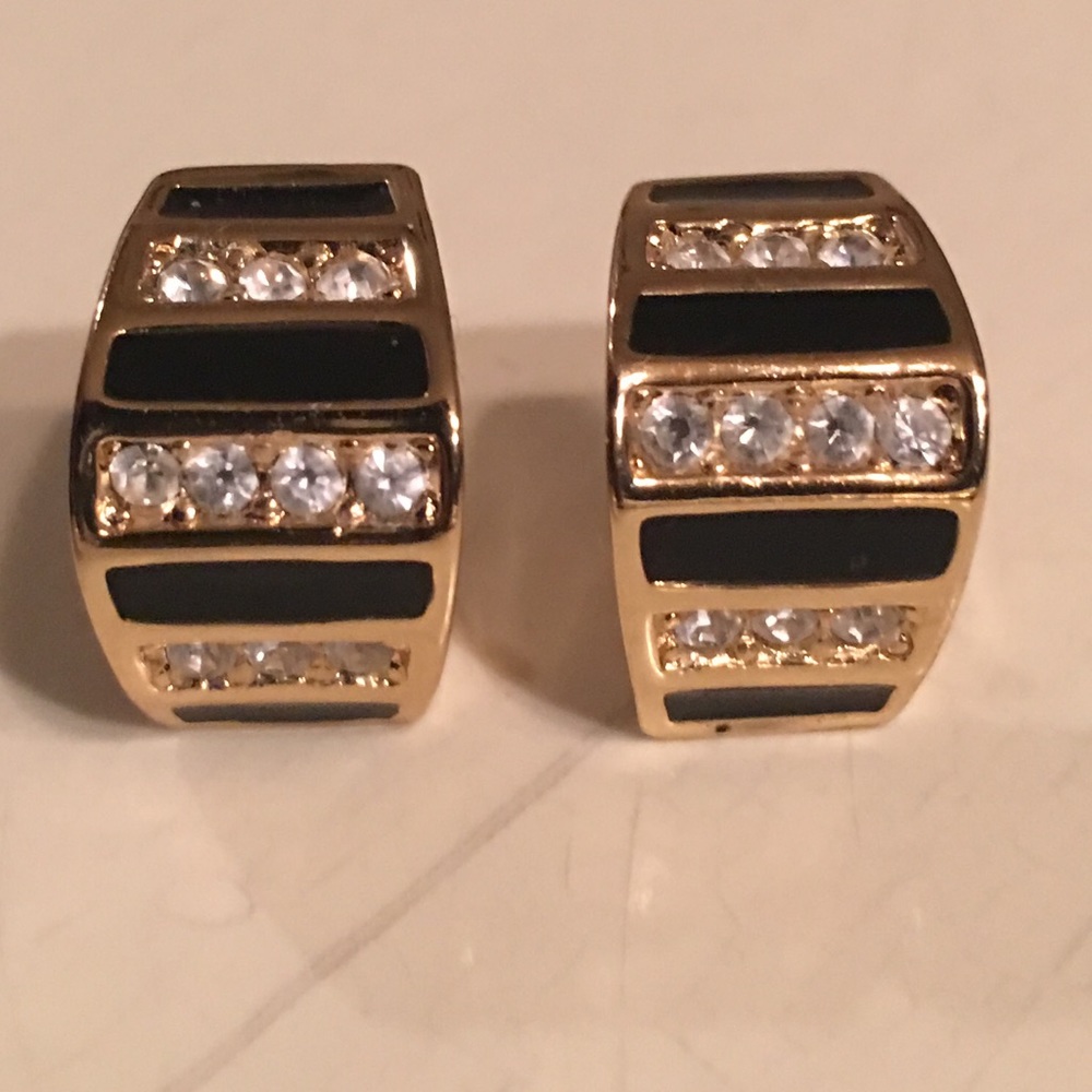 Gold Earrings with Black Stones. Cute!